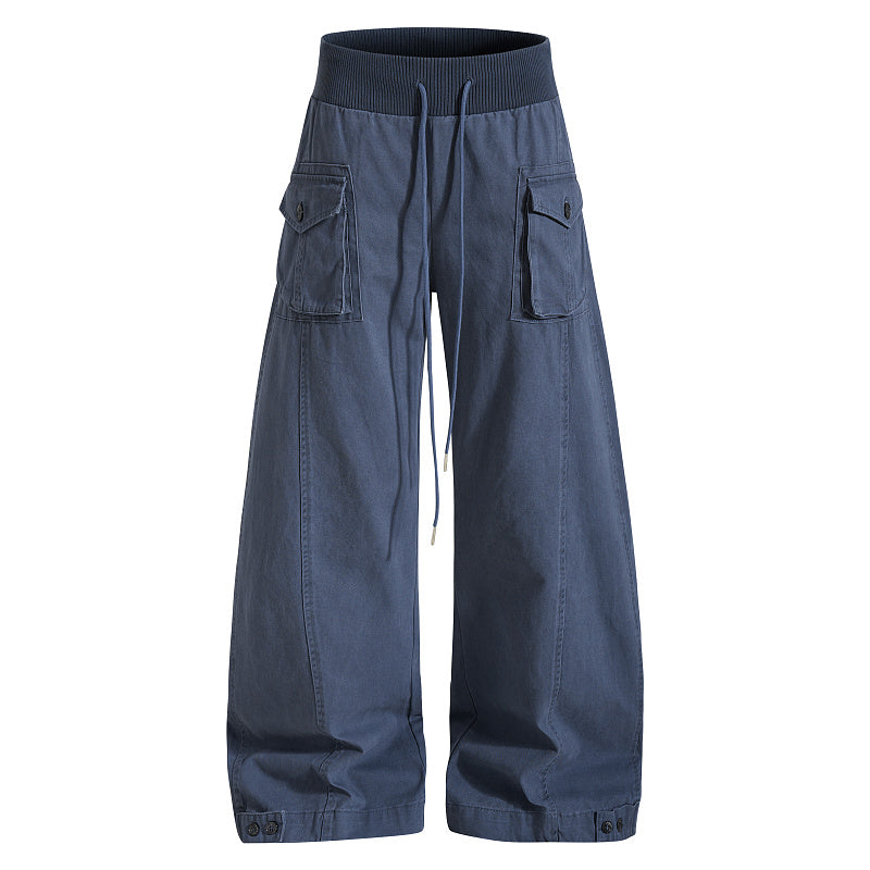 Yiaknis Curved-Leg Cargo Trousers – 100% Cotton, Grey & Blue – photo 5