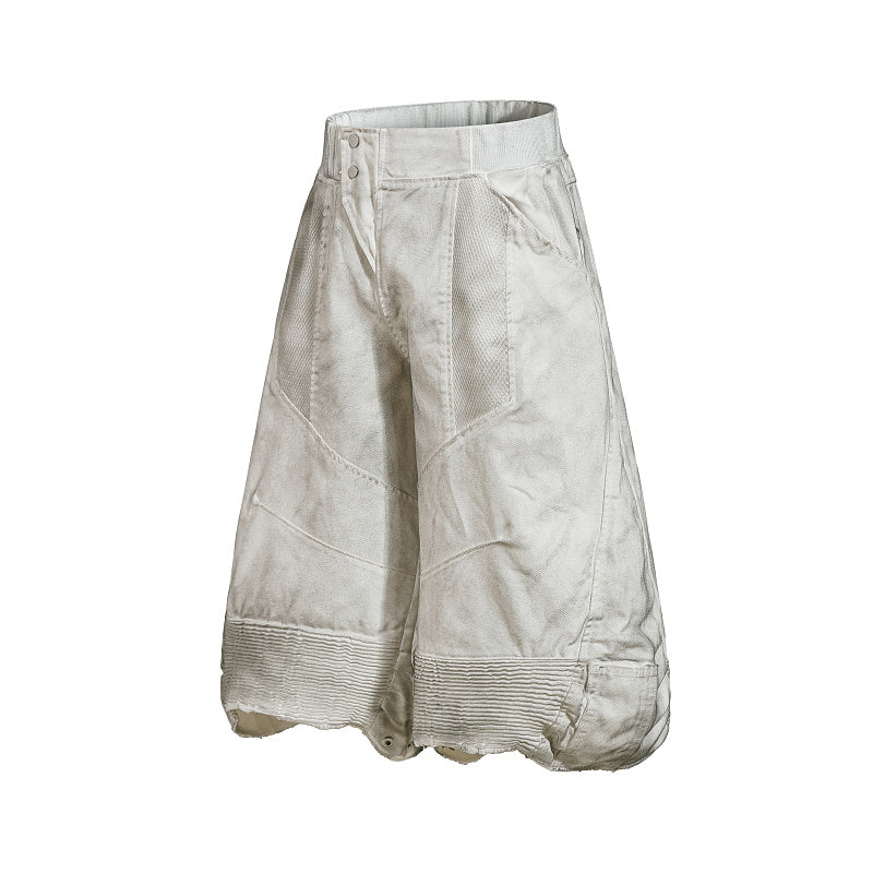 Yiaknis Wide-Leg Cropped Denim Trousers, Mesh Panels, Grey and White – photo 5