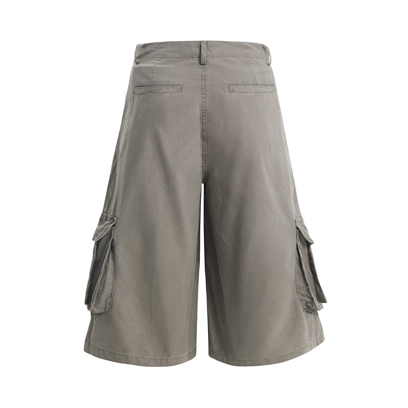 Yiaknis A-Line Cropped Trousers, Cargo Pockets, Grey and Light Grey