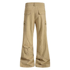 Yiaknis Khaki and Dark Grey Wide-Leg Cargo Trousers with Back Flap Pockets – photo 5