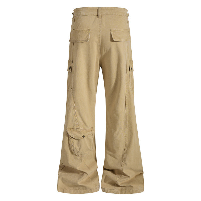Yiaknis Khaki and Dark Grey Wide-Leg Cargo Trousers with Back Flap Pockets – photo 5
