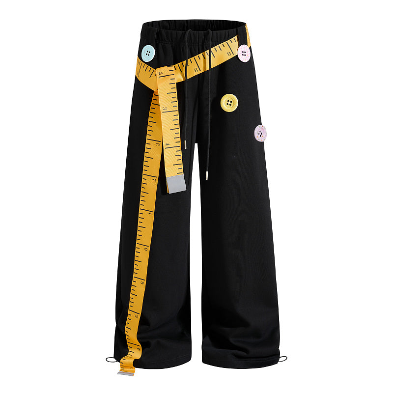 Yiaknis Wide-Leg Sweatpants, Colourful Buttons, Black and Light Grey