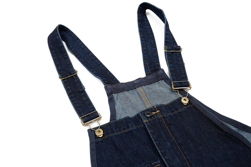 Yiaknis Dark Blue Denim Overalls with Zip and Cargo Pockets