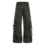 Yiaknis Wide-Leg Cargo Trousers, Pocket Straps, Dark Green and Khaki – photo 5