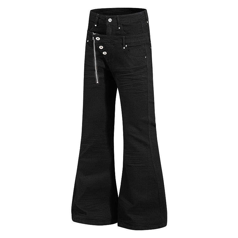 Yiaknis Black Flared Jeans with Zip Pocket and Studs