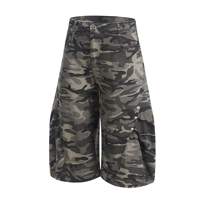 Yiaknis Curved-Leg Cropped Camo Trousers, Side Pockets, Grey Camo – photo 5