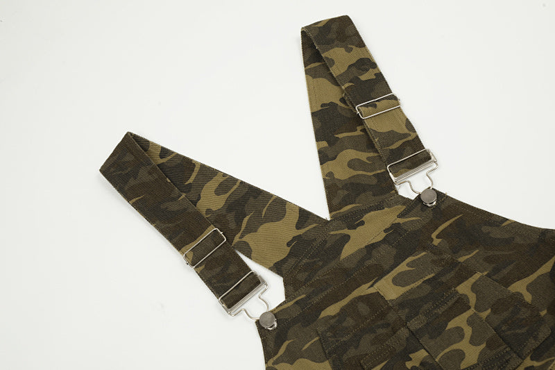 Yiaknis Camouflage Wide-Leg Overalls with Adjustable Straps