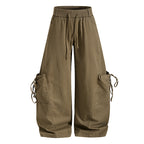 Yiaknis Baggy Wide-Leg Trousers, Drawstring Waist, Khaki and Dark Grey – photo 5