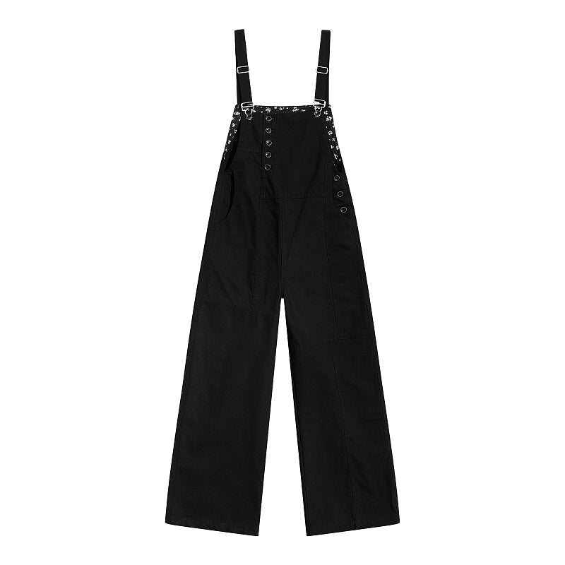 Yiaknis Wide-Leg Overalls, Floral Bib Trim, Army Green and Black