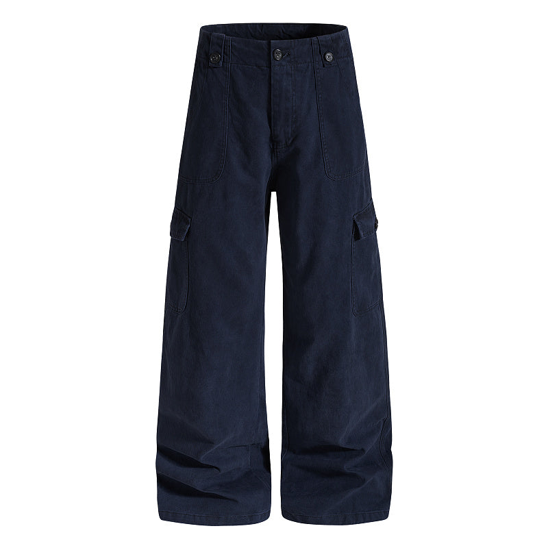 Yiaknis Wide-Leg Cargo Trousers with Button Front, Navy and Grey Green – photo 5