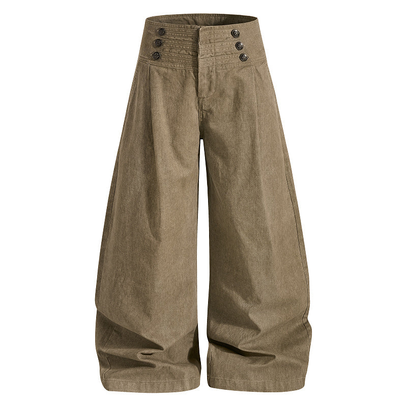 Yiaknis High-Waist Trousers, Button Waistband, Khaki and Black – photo 5