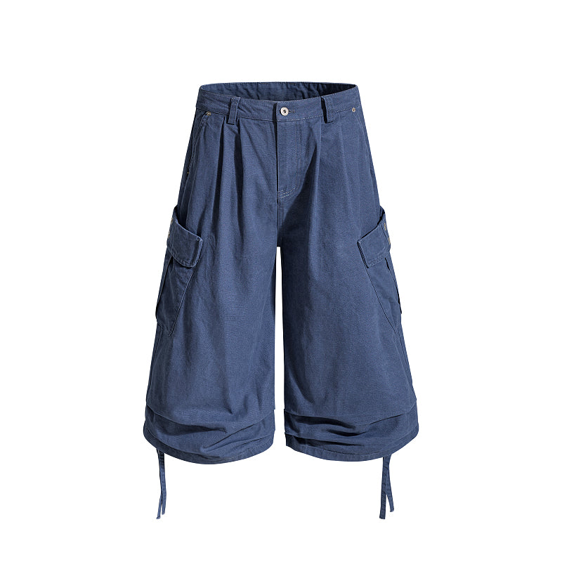 Yiaknis Cropped Cargo Trousers, Drawstring Hems, Blue and Black – photo 5