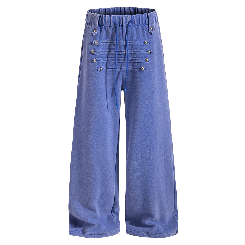Yiaknis Wide-Leg Sweatpants with Stud Rows, Blue and Black