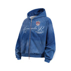 Yiaknis Zip-Up Hoodie and Sweatpants Set, Script Print, Blue and Black – photo 5