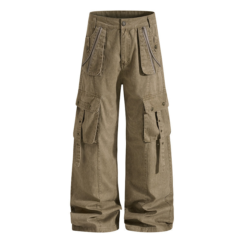 Yiaknis Wide-Leg Cargo Trousers, Flap Pockets, Khaki and Dark Green – photo 5
