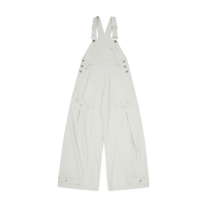 Yiaknis Wide-Leg Overalls with Snap Buttons - Black, Off White