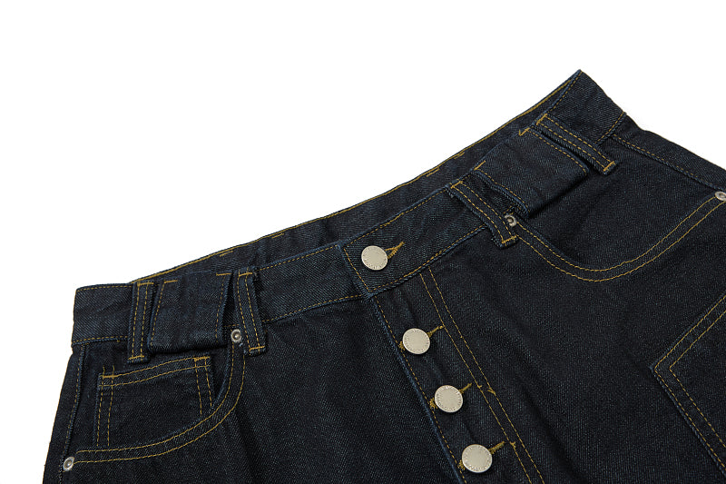 Yiaknis Wide-Leg Cropped Denim Trousers, Button Fly, Black – photo 5