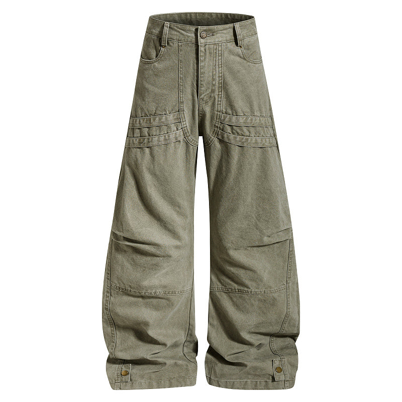 Yiaknis Wide-Leg Trousers with Button Fly and Flap Pockets, Khaki and Black – photo 5