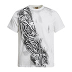 Yiaknis T-Shirt with Large Diagonal Calligraphy Print, White and Black – photo 5
