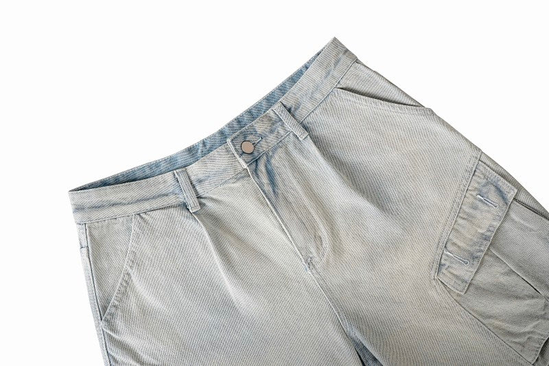 Yiaknis Light Blue Wide-Leg Denim Cargo Capri Pants – photo 5