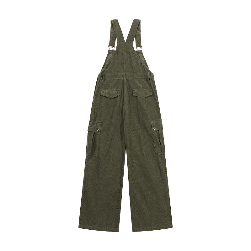 Yiaknis Corduroy Overalls with Adjustable Straps - Army Green, Black