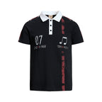 Yiaknis Men's Black and White Polo Shirt, Red Stripe – photo 5