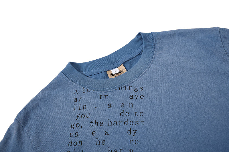 Yiaknis T-Shirt with Diagonal Text and Portrait Print, Blue and Black – photo 5