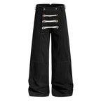 Yiaknis Wide-Leg Trousers with Rope Front Lacing, Black and Beige – photo 5