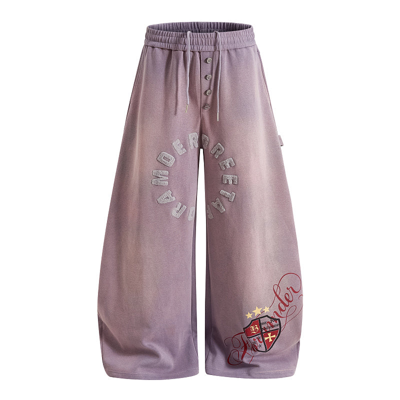 Yiaknis Wide-Leg Sweatpants, Letter Print, Light Purple and Black