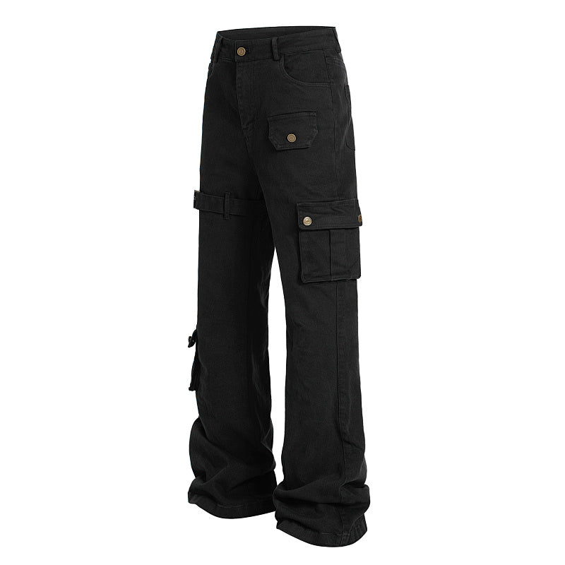Yiaknis Cargo Trousers with Buckle Leg Strap, Black and White – photo 5