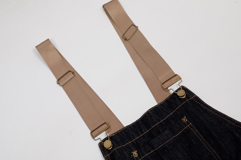 Yiaknis Dark Denim Wide-Leg Overalls with Tan Straps