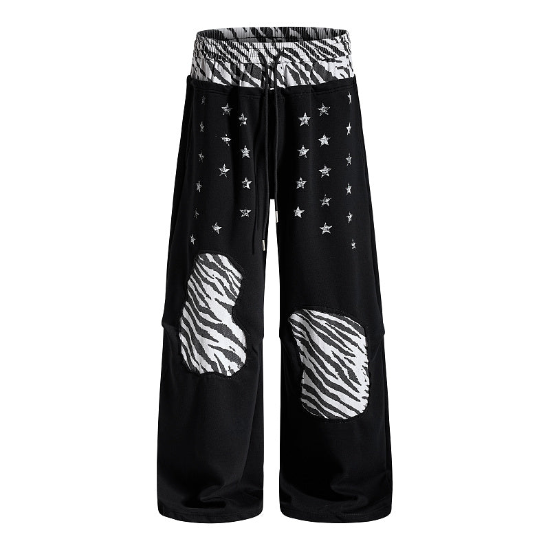Yiaknis Wide-Leg Sweatpants, Star Print, Black and Light Grey