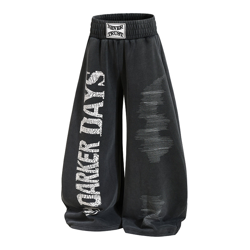 Yiaknis Wide-Leg Trousers with Letter Print and Washed Finish, Black – photo 5