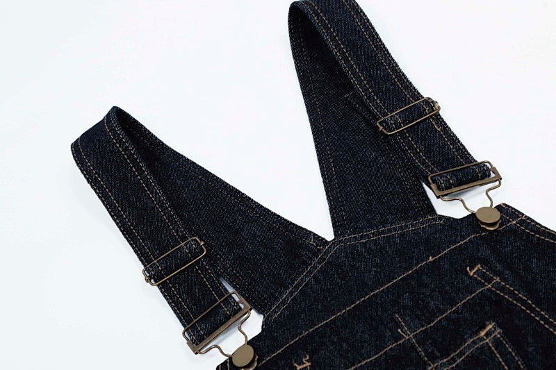 Yiaknis Dark Denim Cargo Overalls with Multiple Pockets - Wide Leg