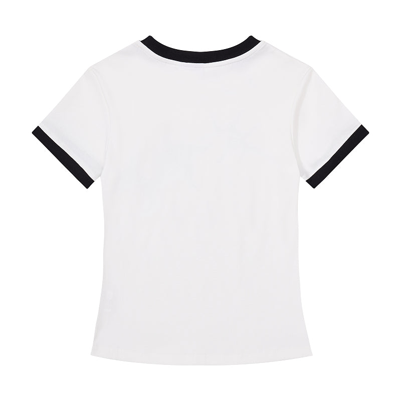Yiaknis Women's Top, Star Print, White with Black or Red Trim – photo 5