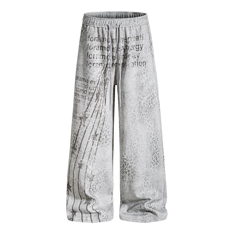 Yiaknis Wide-Leg Sweatpants, Letter and Star Print, Light Grey and Black