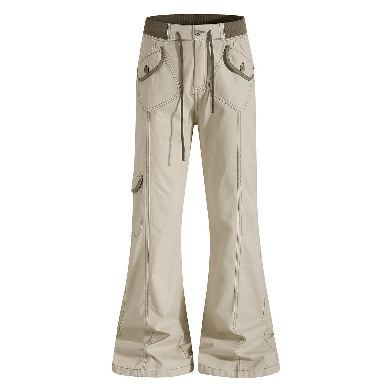 Yiaknis Flared Trousers, Drawstring Waist, Beige and Navy – photo 5