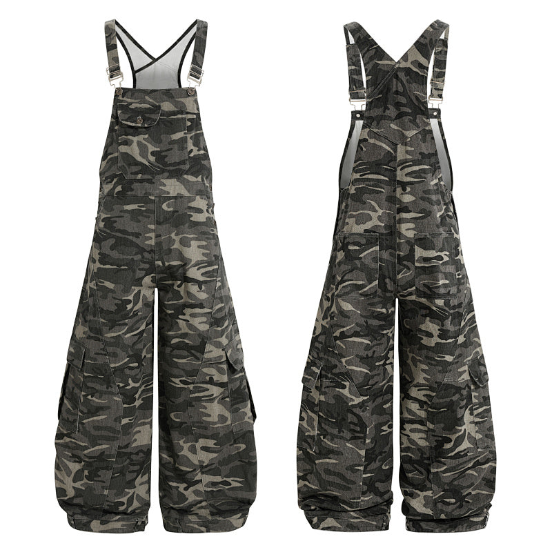 Yiaknis Camouflage Wide-Leg Overalls with Cargo Pockets