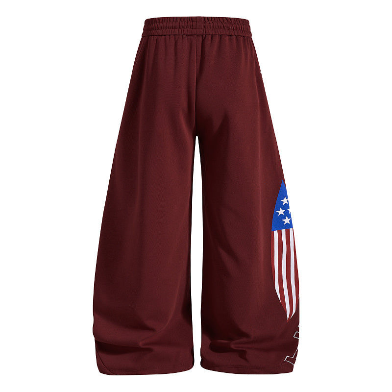 Yiaknis Wide-Leg Sweatpants, Letter Print, Burgundy and Black