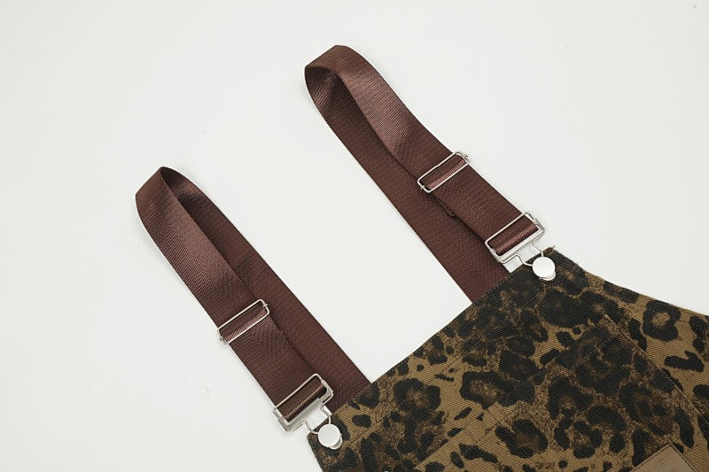Yiaknis Leopard Print Overalls with Brown Straps