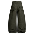 Yiaknis Wide-Leg Cargo Trousers, Snap Pockets, Dark Green and Black – photo 5