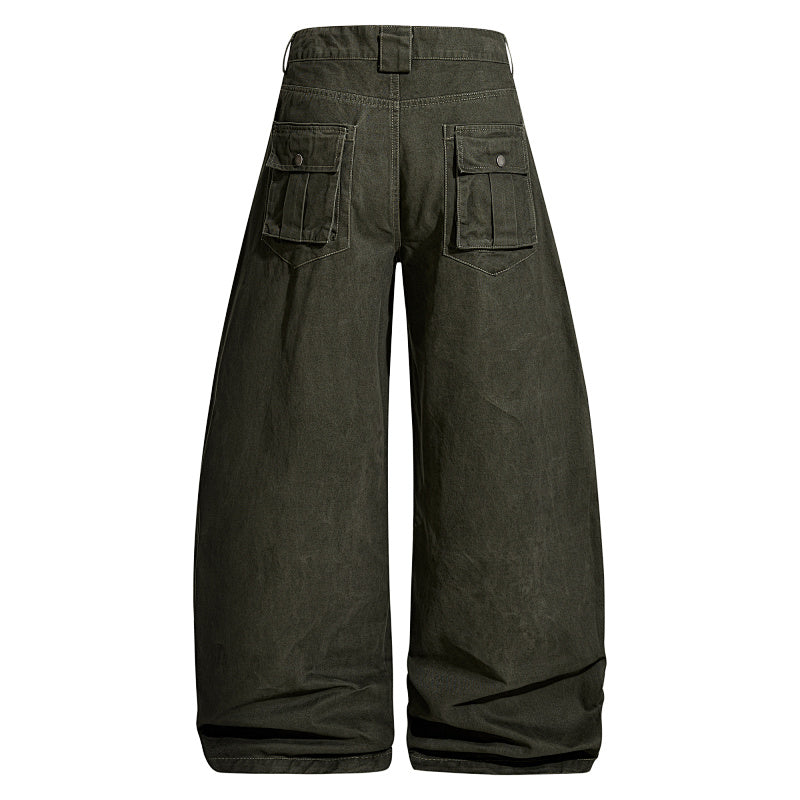 Yiaknis Wide-Leg Cargo Trousers, Snap Pockets, Dark Green and Black – photo 5