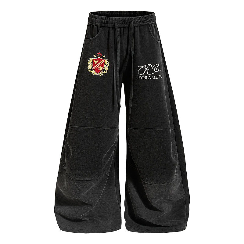 Yiaknis Wide-Leg Trousers with Crest Embroidery, Black and Red – photo 5