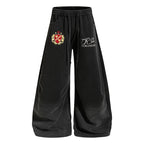 Yiaknis Wide-Leg Trousers with Crest Embroidery, Black and Red – photo 5