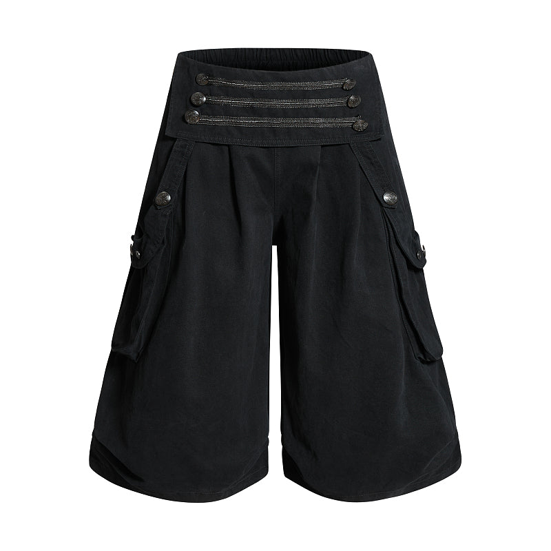 Yiaknis Wide-Leg Cropped Cargo Trousers, Zip Waistband, Black and Off White – photo 5