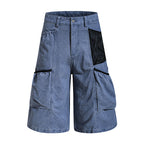 Yiaknis Wide-Leg Cropped Cargo Trousers, Mesh Panel, Blue and Grey – photo 5