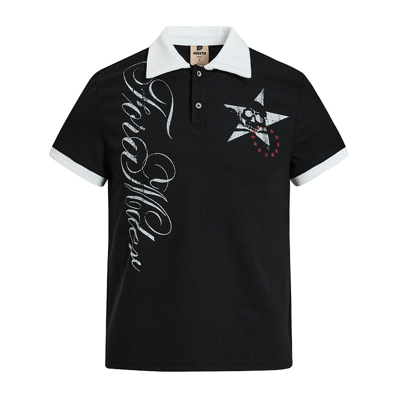 Yiaknis Men's Black and White Polo Shirt, Collar and Star Print – photo 5