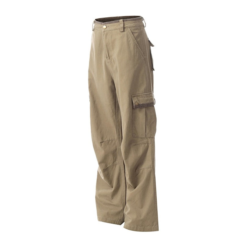 Yiaknis Wide-Leg Cargo Trousers with Flap Pockets, Khaki and Dark Grey – photo 5