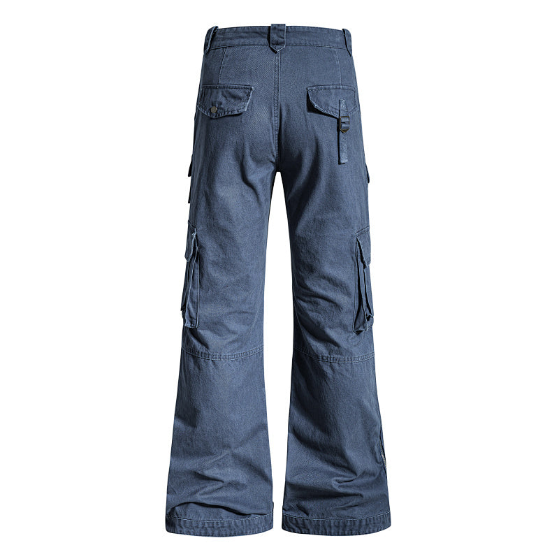 Yiaknis Wide-Leg Cargo Trousers with Flap Pockets, Blue and Dark Grey – photo 5