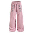 Yiaknis Wide-Leg Sweatpants with Button and Line Print, Pink and Blue – photo 5